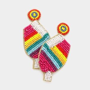 Rainbow Popsicle Ice Cream Seed Beaded Dangle Summer Earrings Statement Jewelry